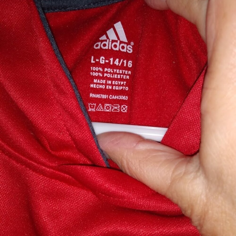 Adidas: Youth hoodie sweatshirt red and black.  Size large 14/16.